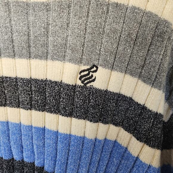 Rocawear Men's Blue White Grey Striped Mock Neck Sweater X- Large - Picture 4 of 7